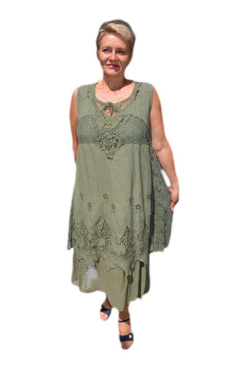 Rochie de vara fronsata cu broderie,D&J Exclusive, Verde-Inchis