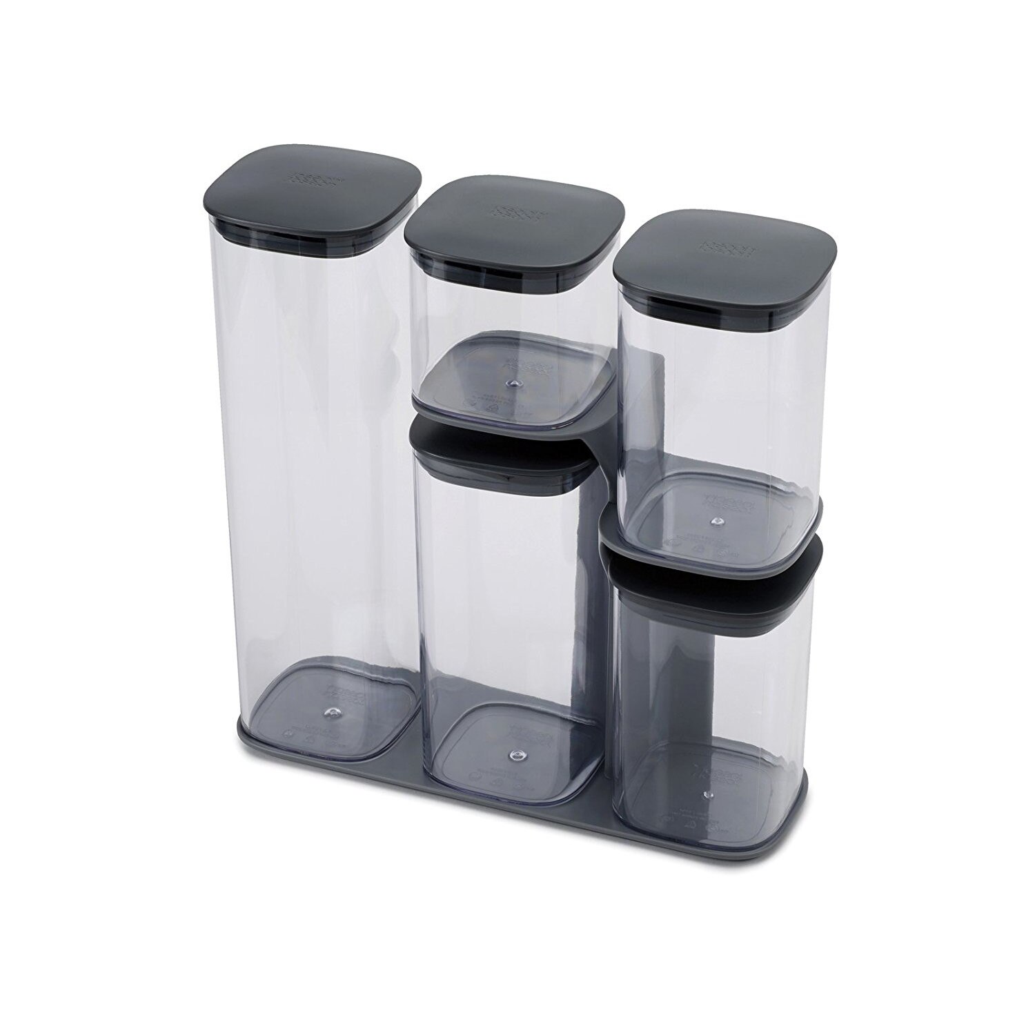 Set 5 recipiente pentru depozitare verdeturi si condimente, Joseph Podium, 1 x 1.9 L, 1 x 1.3 L, 2 x 900 ml, 1 x 500 ml, Transparent