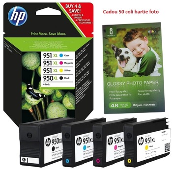950XL Set 4 Original HP OEM, cadou 50 coli hartie foto + 1 buc. HP 950XL Black + 3 buc. HP 951XL Cyan, Magenta, Yellow, pentru HP Officejet PRO 8100, HP Officejet PRO 8600A, HP Officejet PRO 8610, HP Officejet PRO 8620, 8630 950XL Set 4 Original HP OEM, cadou 50 coli hartie foto + 1 buc. HP 950XL Black + 3 buc. HP 951XL Cyan, Magenta, Yellow, pentru HP Officejet PRO 8100, HP Officejet PRO 8600A, HP Officejet PRO 8610, HP Officejet PRO 8620, 8630