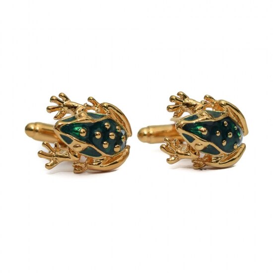 Butoni haiosi, Onore, inox, auriu si verde, 1.8 x 1.4 cm, model broaste