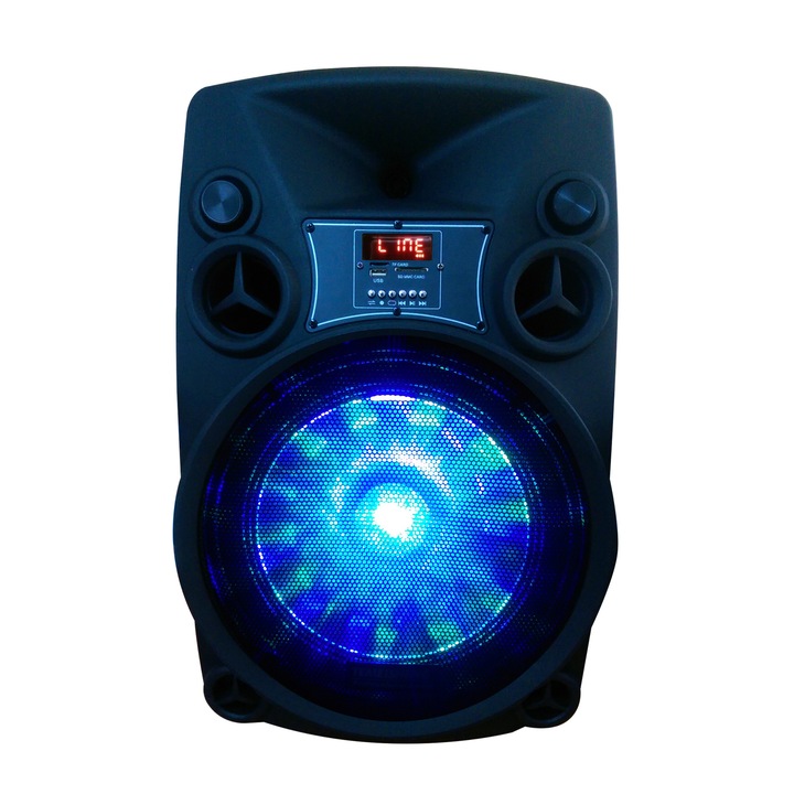 Boxa profesionala Temeisheng , putere 600W pentru Karaoke, USB, SD Card, Radio FM, Bluetooth, Telecomanda si Microfon, cu Lumini pe Difuzor