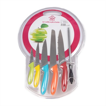 Set 5 cutite Maison D'Amelie cu ascutitor si tocator Set 5 cutite Maison D'Amelie cu ascutitor si tocator
