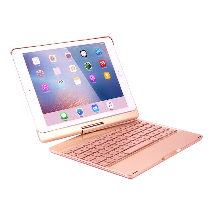 Hope R, iPad Air / iPad Air 2 / iPad Pro 9.7/ iPad 9.7 2017 / 2018 tablet tok, bluetooth+wireless leválasztható billentyűzettel, Rose Gold