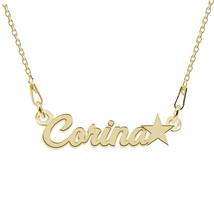 Colier Argint 925, Placat cu Aur 24K, Steluta, Nume Corina, 45 cm