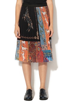 DESIGUAL, Fusta midi cu pliuri Valeria, Multicolor, L DESIGUAL, Fusta midi cu pliuri Valeria, Multicolor, L