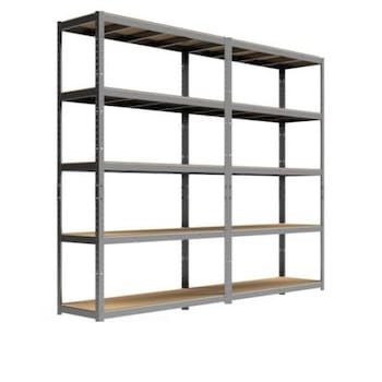 Raft DUBLU metalic 5 polite MDF 180x200x45 cm, 250 kg/polita, STRATEGIC, montaj fara surub prin clipsare, cadru metalic, polite maro Raft DUBLU metalic 5 polite MDF 180x200x45 cm, 250 kg/polita, STRATEGIC, montaj fara surub prin clipsare, cadru metalic, polite maro