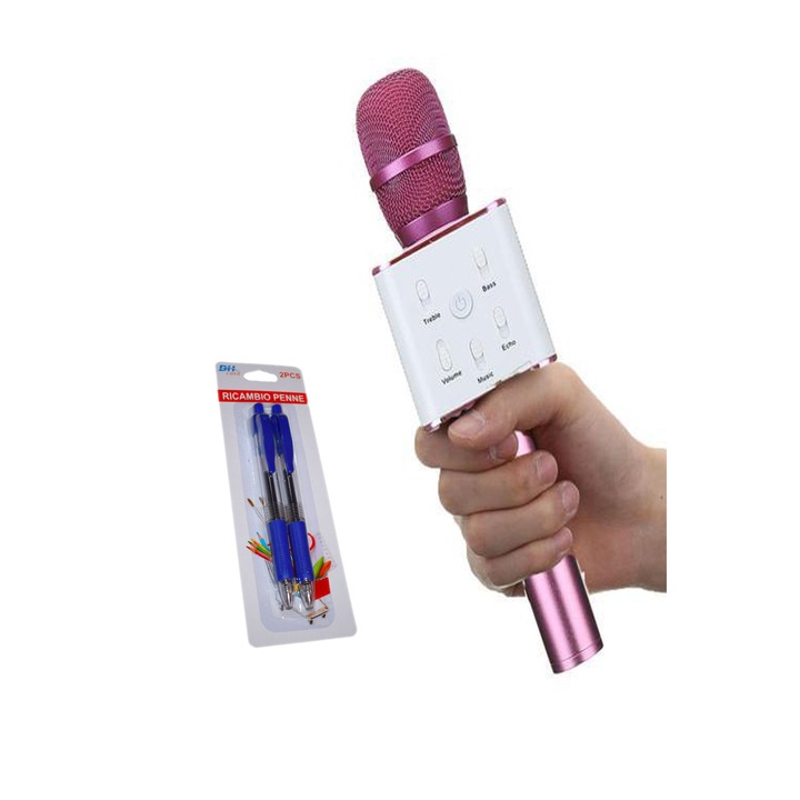 Комплект преносима тонколона Q7 с химикали RICAMBIO PENNE, Караоке микрофон Q7, Лилаво