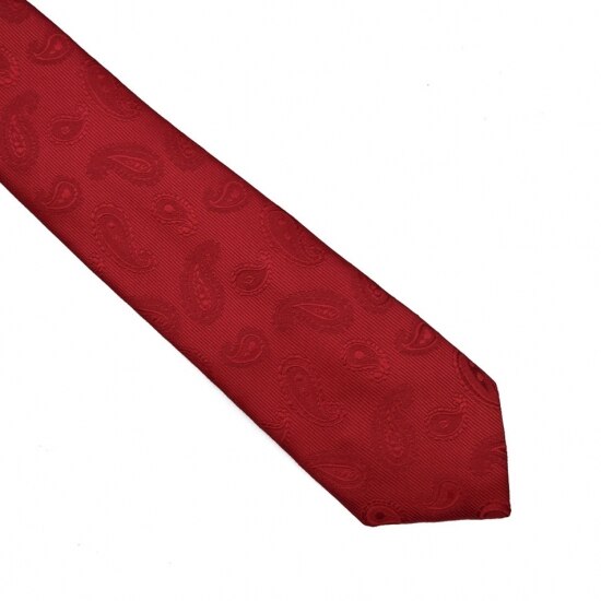 Cravata slim, Onore, microfibra, rosu, imprimeu paisley