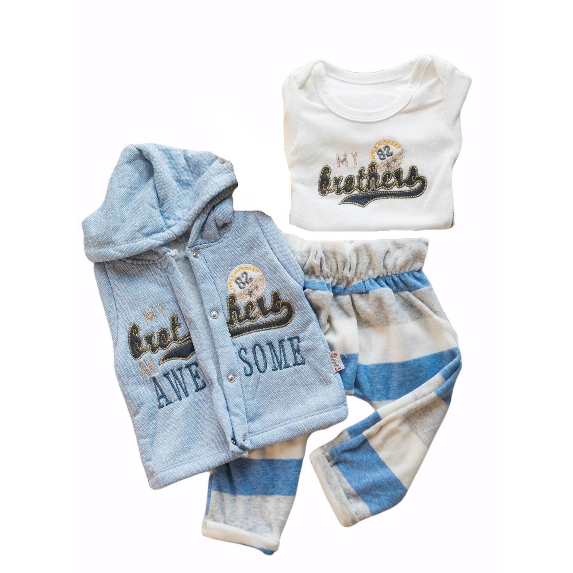 Compleu baieti 3 piese, Hippil, Alb/Albastru