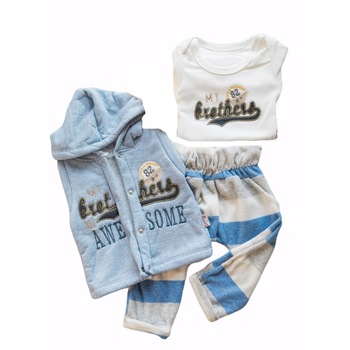 Compleu baieti 3 piese, Hippil, Alb/Albastru Compleu baieti 3 piese, Hippil, Alb/Albastru