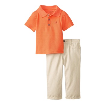 Set Tricou Orange + Pantaloni Jeans Crem, Calvin Klein Jeans, Baieti 24 luni Set Tricou Orange + Pantaloni Jeans Crem, Calvin Klein Jeans, Baieti 24 luni