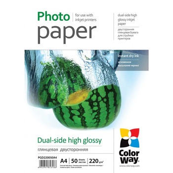 Hartie Foto cu Doua Fete ColorWay high glossy, printabila fata-verso, 220g/m2, A4, 50Buc Hartie Foto cu Doua Fete ColorWay high glossy, printabila fata-verso, 220g/m2, A4, 50Buc