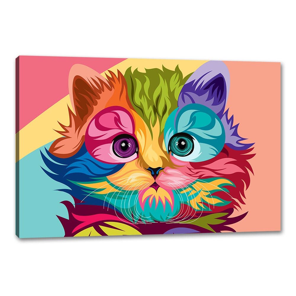 Tablou Canvas - Pisicuta multicolor abstract 60 x 90 cm
