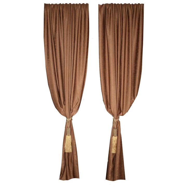 Mastel függöny készlet, 150x245cmx2, bársony mintás, 2db, konyak