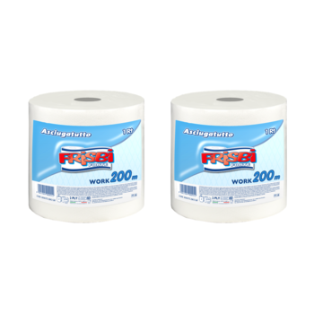 Pachet Promo 2 bucati x Rola prosop hartie Frisbi Forte, 2 straturi, 200 m, alb, 100% celuloza pura Pachet Promo 2 bucati x Rola prosop hartie Frisbi Forte, 2 straturi, 200 m, alb, 100% celuloza pura