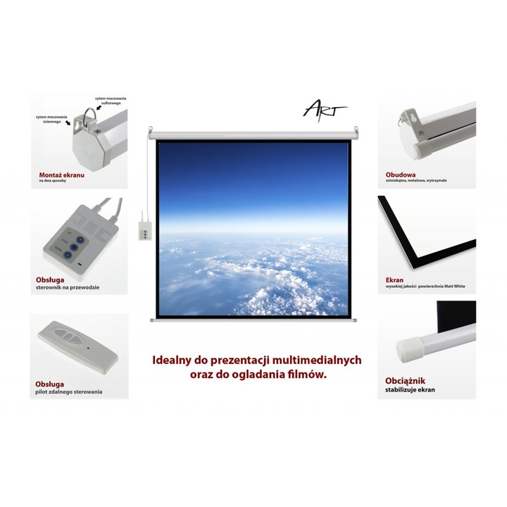 Ecran electric Art cu telecomanda, 16:9, 106", Alb