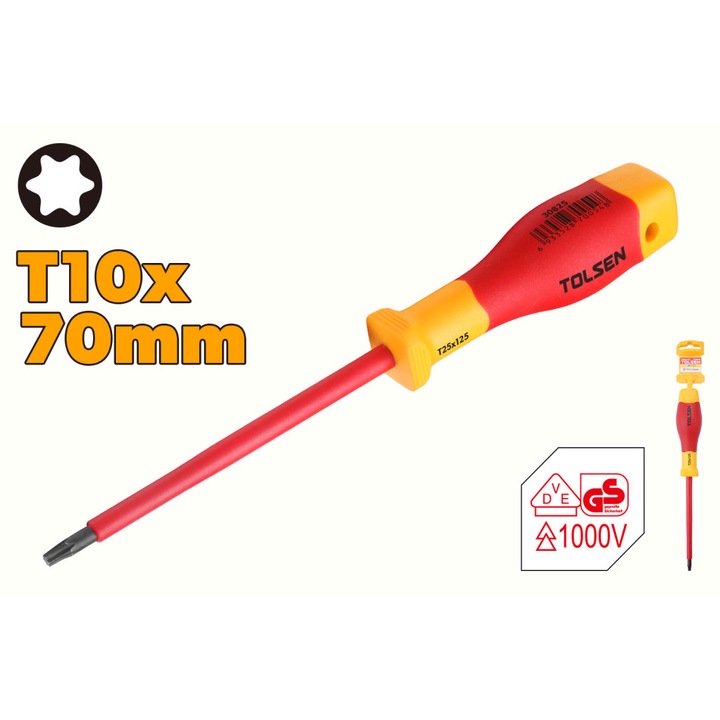 Szigetelt torx csavarhúzó T10x70 mm, VDEline PREMIUM