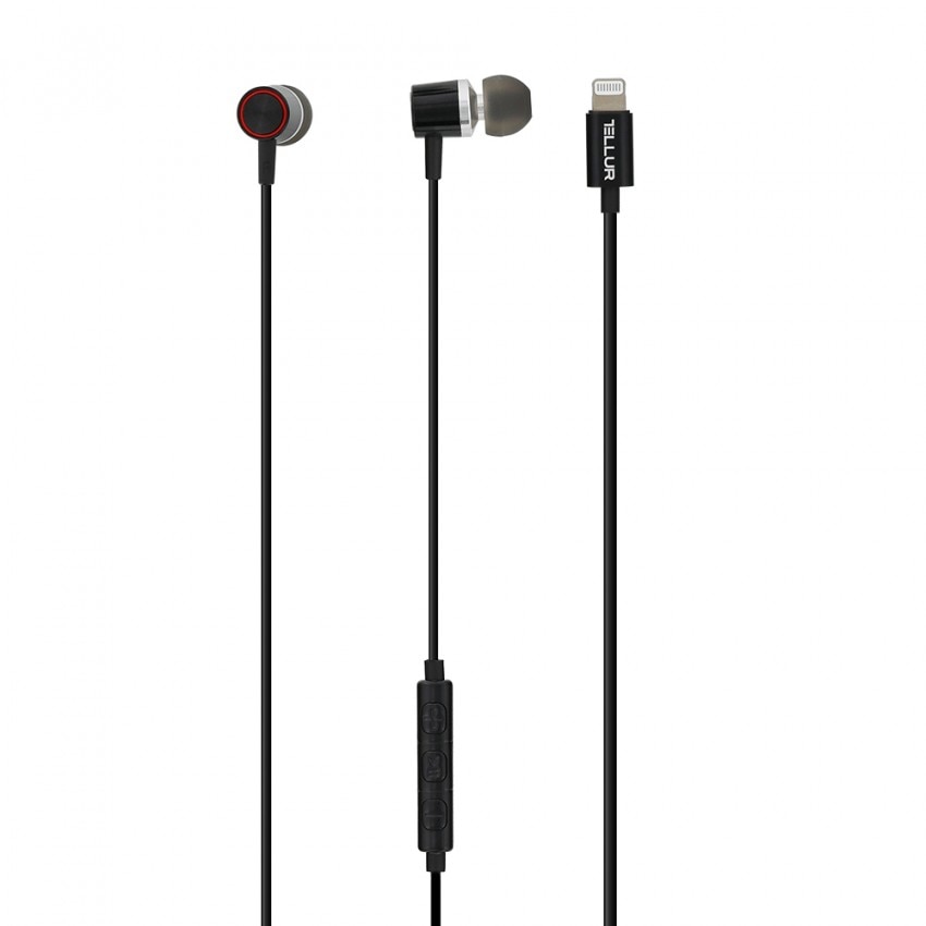 Casti audio Tellur, In-ear, Lightning MFi, 1.2m, Negru