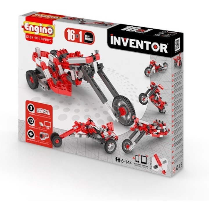 Set de constructie, Engino, Rosu/Gri, 141 elemente