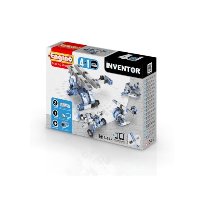Blocuri de constructie Engino Inventor 4in1, Albastru/Gri