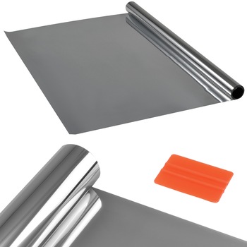 Folie protectie solara/vizuala pentru geam Silver, casa.pro, 50 cm x 1m, argintiu reflectant Folie protectie solara/vizuala pentru geam Silver, casa.pro, 50 cm x 1m, argintiu reflectant