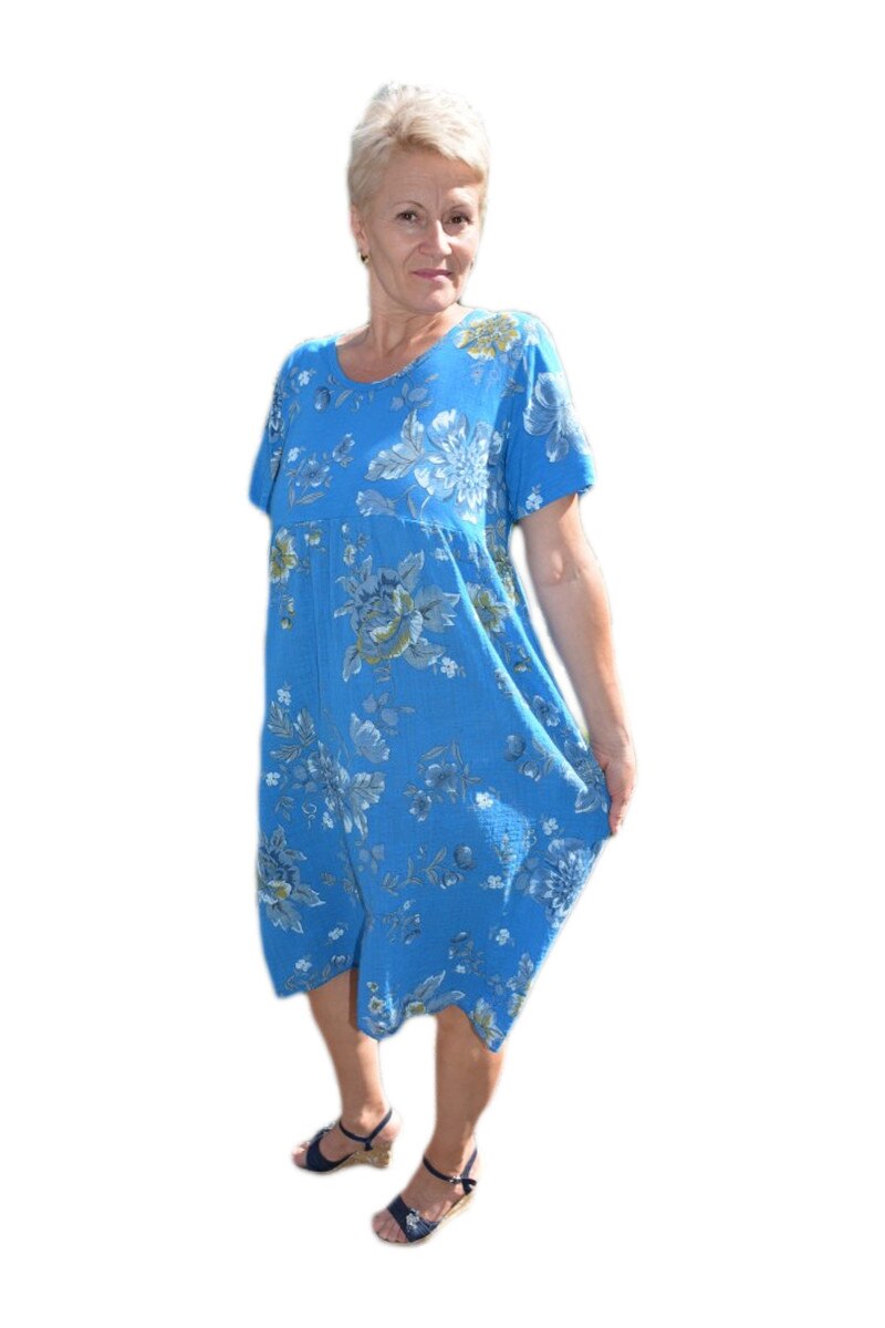 Rochie,model de flori,croi usor fronsat,D&J Exclusive, Albastru