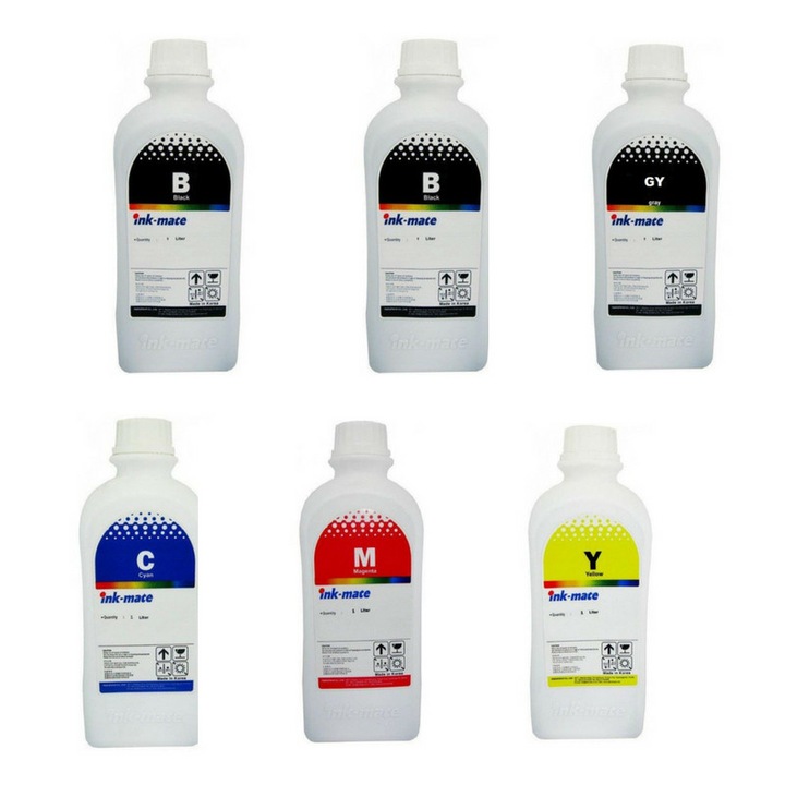 Pachet flacon refill cerneala negru pigment,negru dye,cyan,magenta,galben,gri Canon 1 litru,Ink-Mate PGI-570,CLI-571