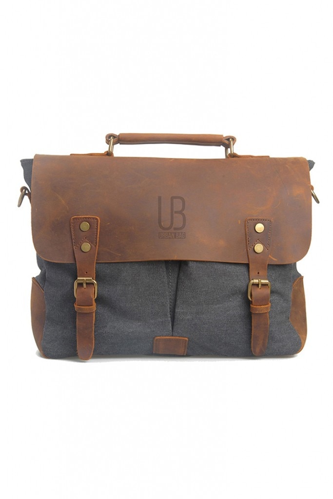 Geanta de umar URBAN BAG Oxford gri din piele naturala si material textil