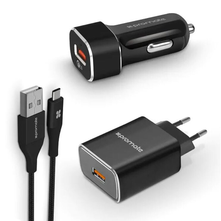 Kit incarcare rapida QC3, retea+auto+cablu USB-C, PROMATE uniGear-QC3
