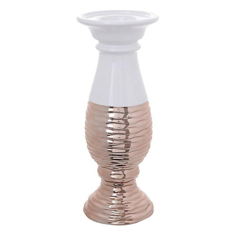 Suport lumanare Copper din ceramica, auriu cu alb, 26 cm