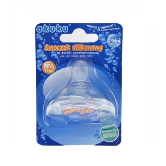 Tetina din silicon cu flux mediu 0 luni+ Akuku A01961, Transparent