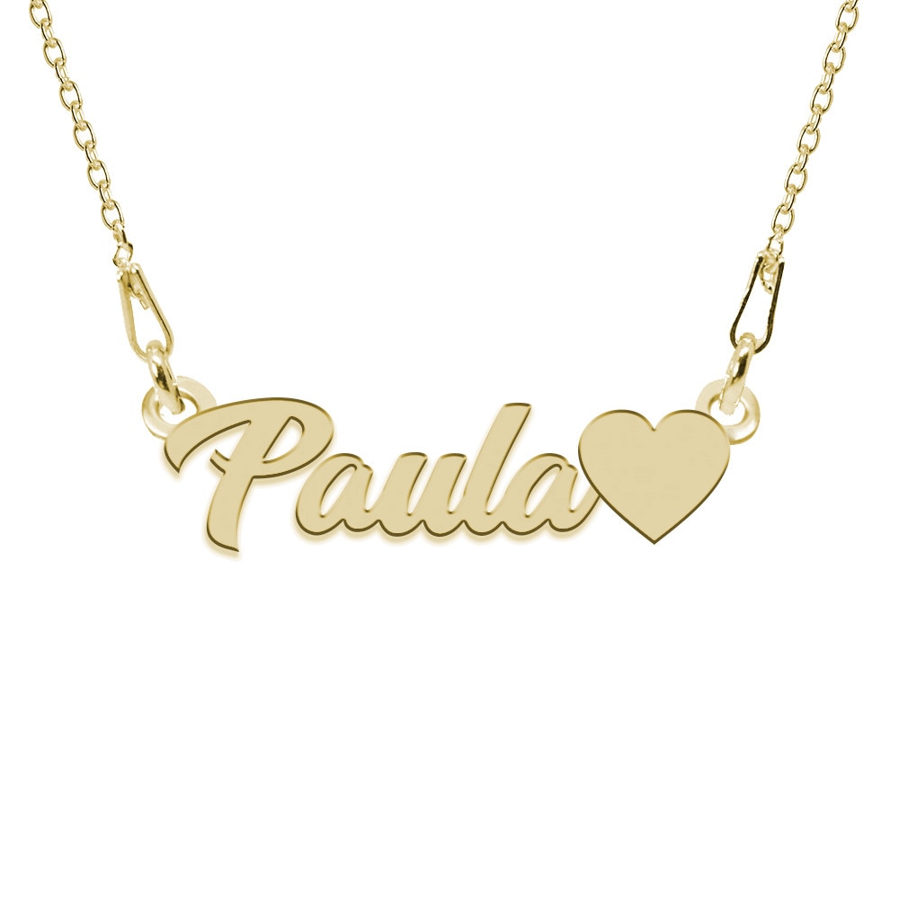 Colier Argint Placat cu Aur 18 karate, Inimioara, Nume Paula , BijouxMAG, 45 cm