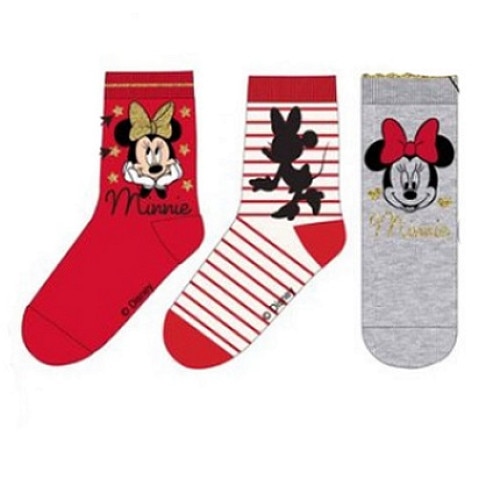 Set 3 perechi de sosete fete, Disney, Minnie, gri cu rosu