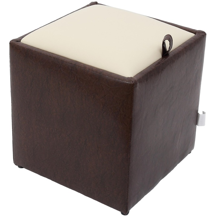 Taburet Box, piele ecologica Maro/Crem