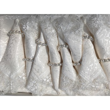 Set Fata de Masa din Bumbac, 160 x 220 cm,cu 8 servete, Alb Ivoire cu Dantela Set Fata de Masa din Bumbac, 160 x 220 cm,cu 8 servete, Alb Ivoire cu Dantela