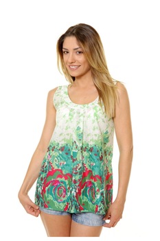 Bluza Dama fara Maneci cu Model Floral, Eranthe, Verde Bluza Dama fara Maneci cu Model Floral, Eranthe, Verde