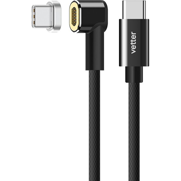 Cablu de date Vetter, Nylon Braided, USB Type C, Conector magnetic, Black