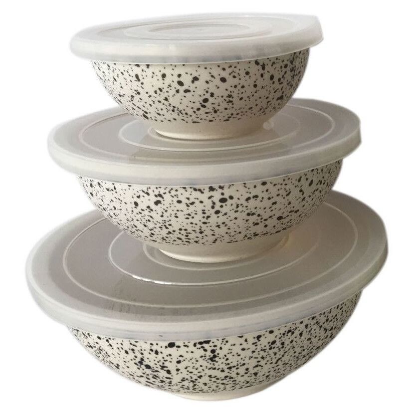 Set 3 Recipiente depozitare alimente cu capac din bambus Grunberg BM002 Puncte