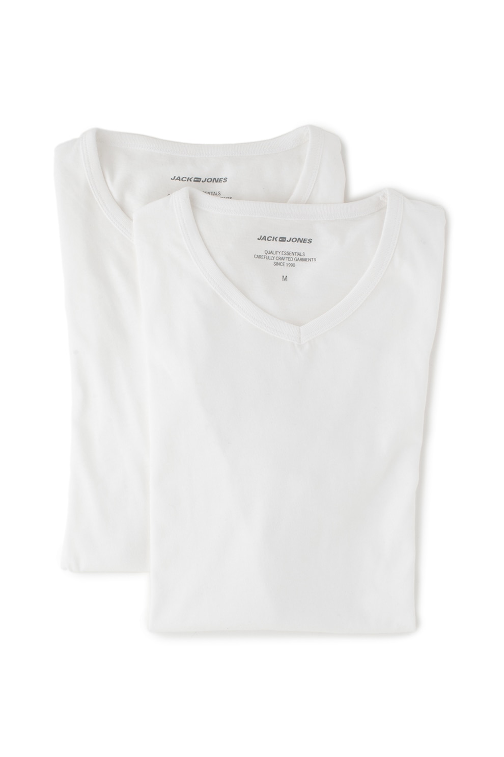 Jack & Jones, Set de tricouri cu decolteu in V Basic, 2 piese, Alb, M
