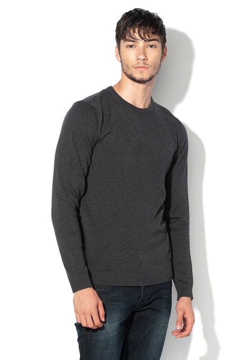Jack & Jones, Фино плетен пуловер от органичен памук, Меланж тъмно сиво
