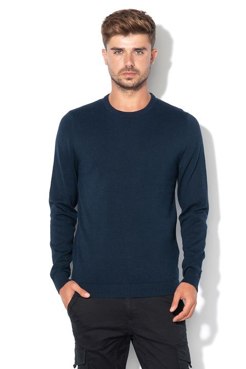 Jack & Jones, Фино плетен пуловер от органичен памук, Тъмносин