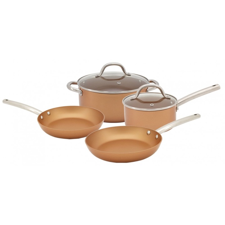 Set vase pentru gatit Oliver Brown OB 4418 G6, Aluminiu turnat, Acoperire neaderenta, Cupru