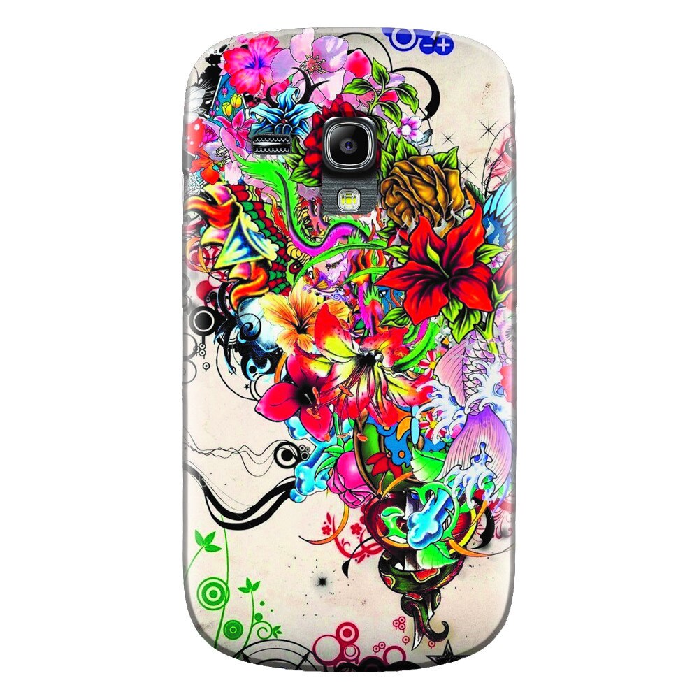Husa silicon pentru Samsung Galaxy S3 Mini, Abstract Flowers Tattoo Illustration