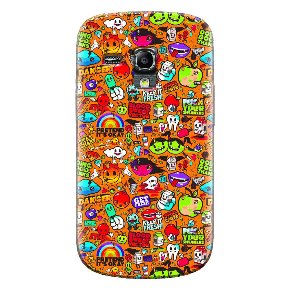 Husa silicon pentru Samsung Galaxy S3 Mini, Colorful Sticker Illustrations