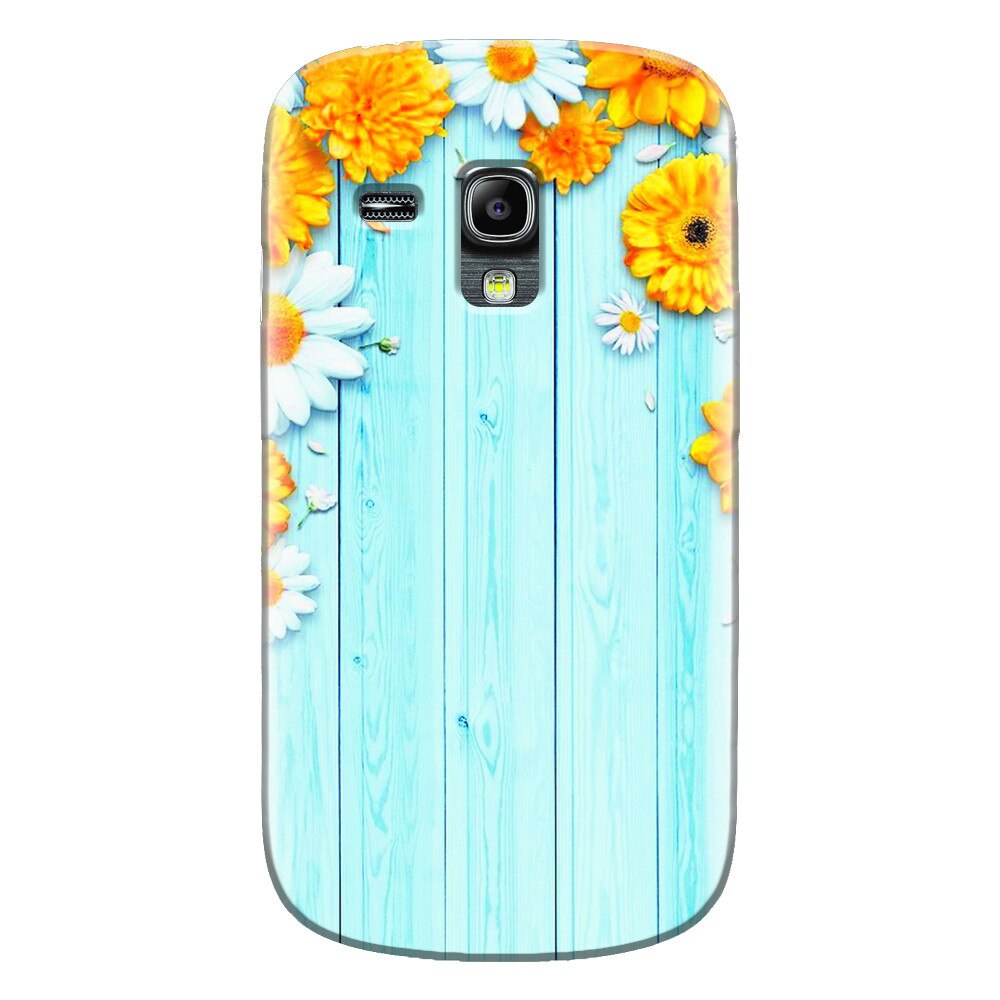 Husa silicon pentru Samsung Galaxy S3 Mini, Sunflower On Blue Wood
