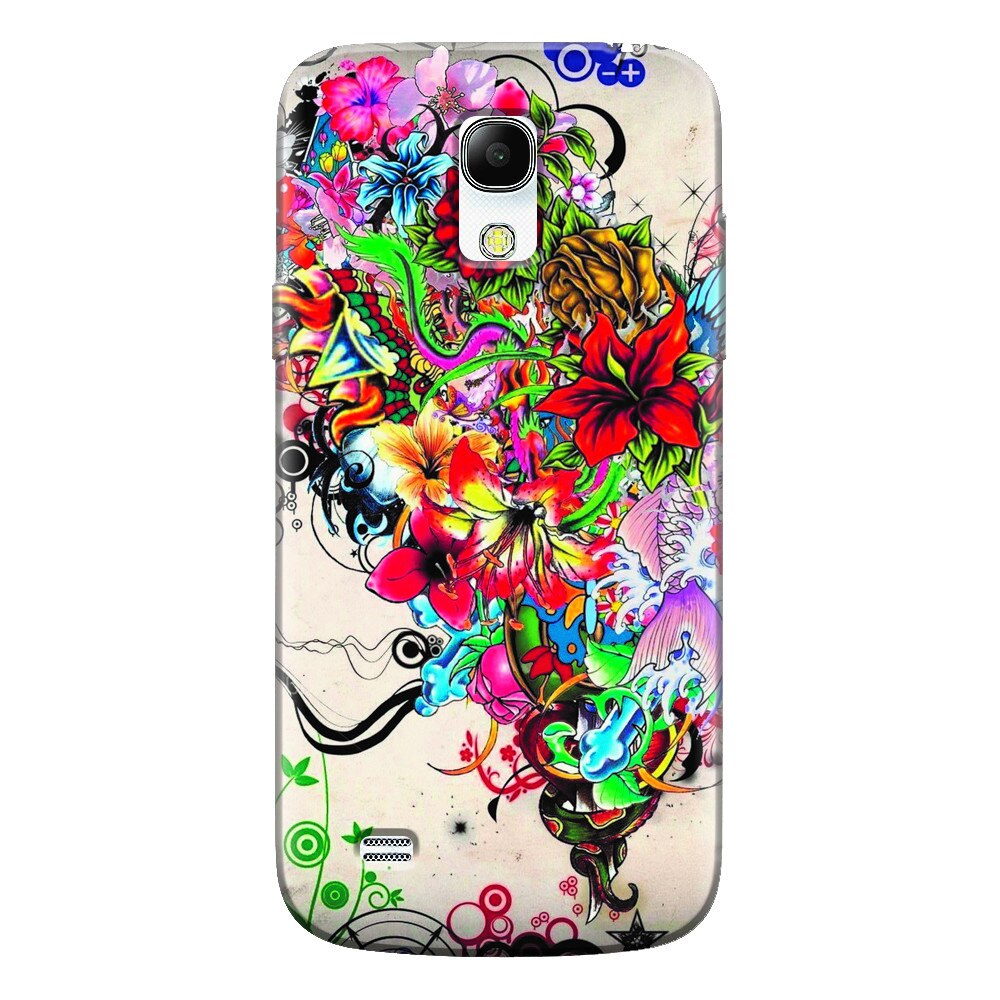 Husa silicon pentru Samsung Galaxy S4 Mini, Abstract Flowers Tattoo Illustration