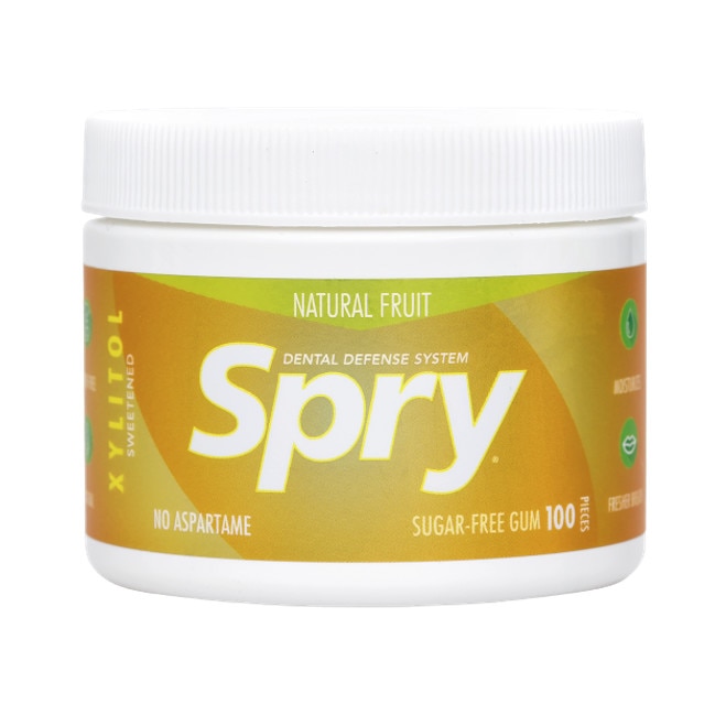 Guma de mestecat cu xylitol, Spry de la Xlear, fara zahar, 100% ingrediente naturale, aroma fructe naturale (natural fruits), borcan 100 bucati