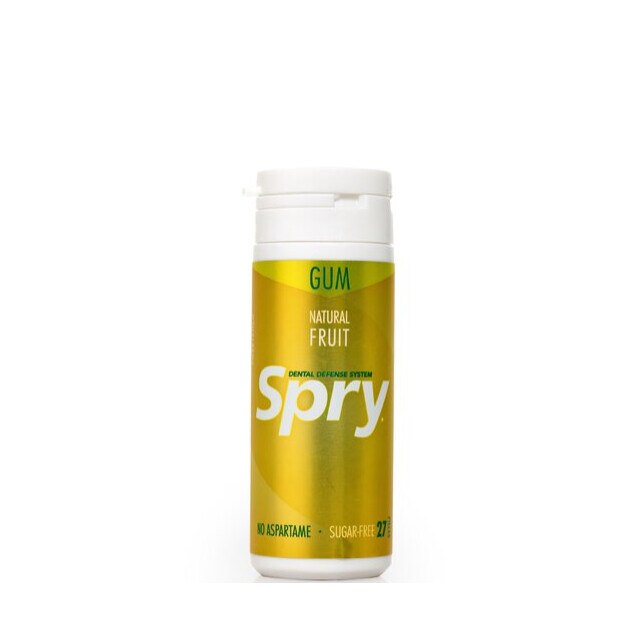 Guma de mestecat cu xylitol, Spry de la Xlear, fara zahar, 100% ingrediente naturale, aroma fructe naturale (natural fruits), tub cu 27 bucati