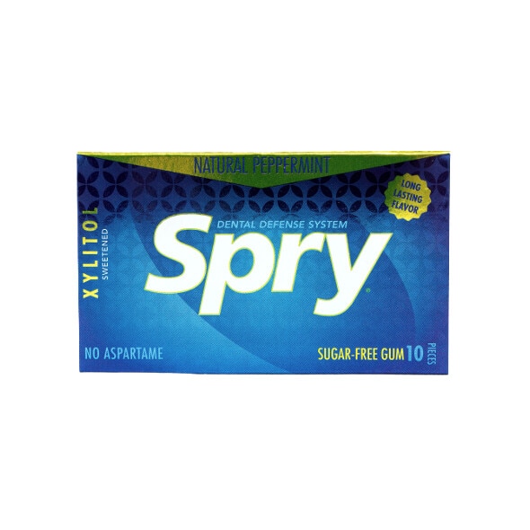 Guma de mestecat cu xylitol, Spry de la Xlear, fara zahar, 100% ingrediente naturale, aroma de menta (peppermint), folie 10 bucati