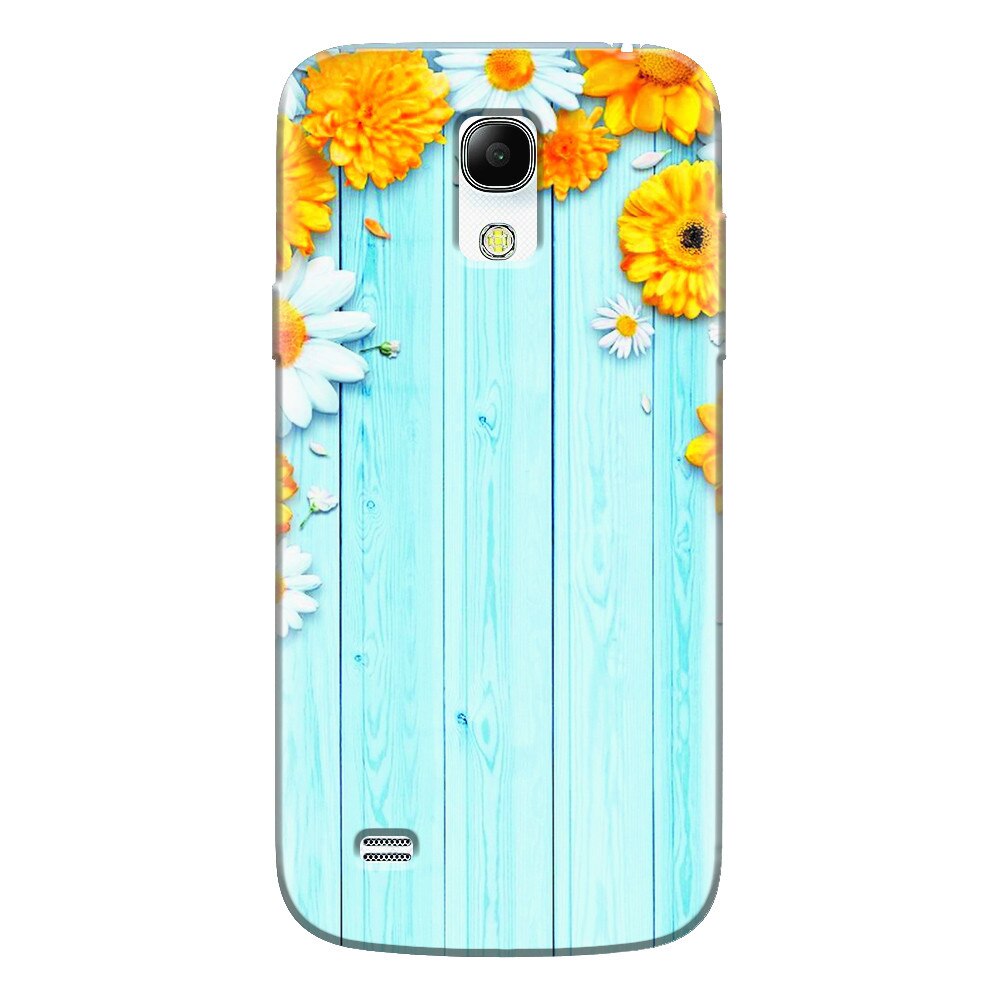 Husa silicon pentru Samsung Galaxy S4 Mini, Sunflower On Blue Wood